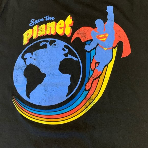 Superman Black “Save The Planet” Graphic T-Shirt - Picture 4 of 8